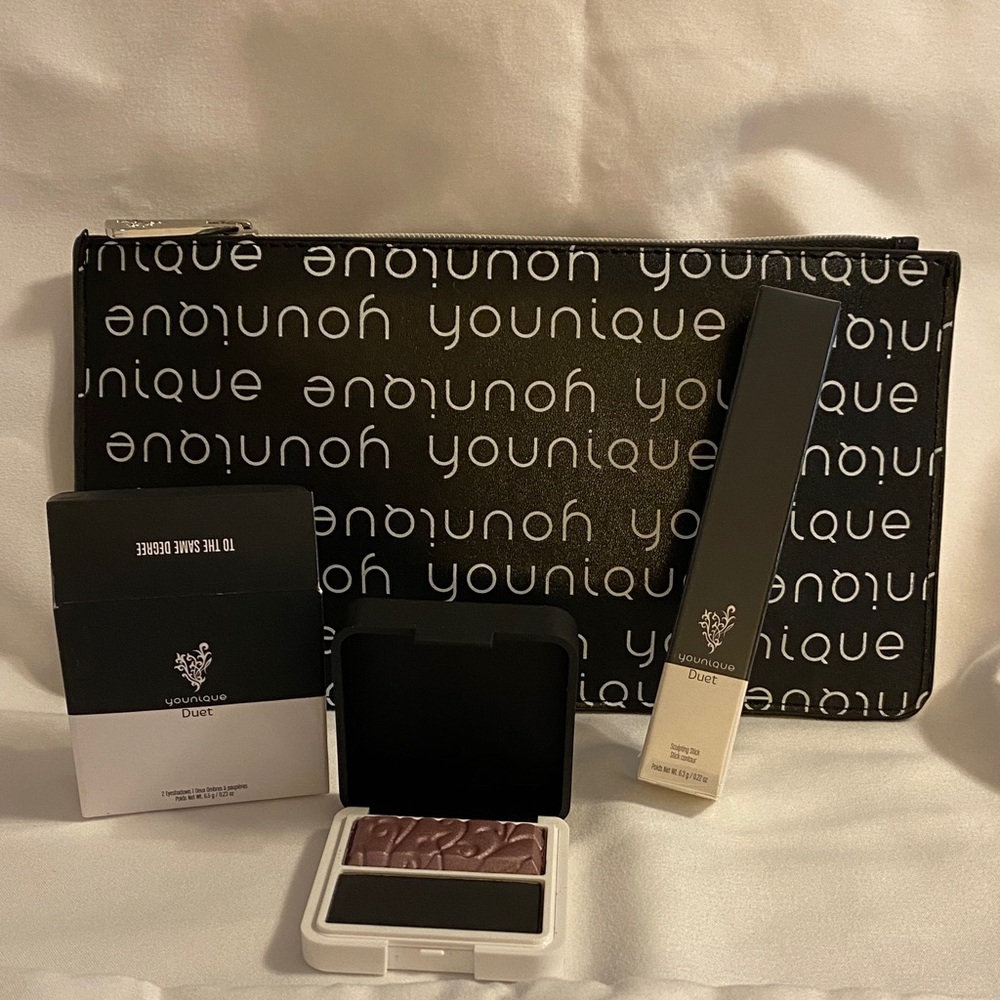 Younique Black & White Pouch with Makeup Essentials